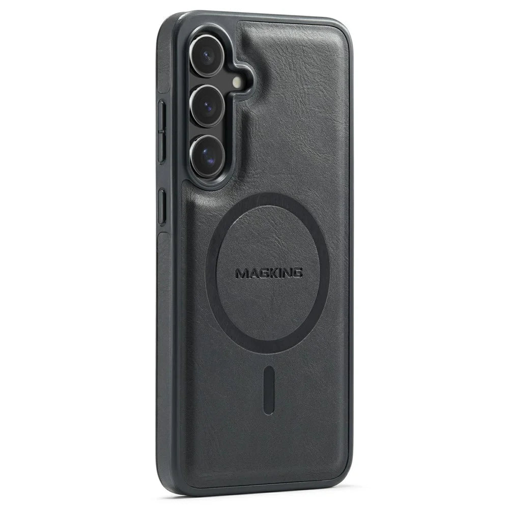 MAGKING K1 Series For Samsung Galaxy S24 FE Magnetic Case PC + TPU + PU Leather Phone Cover - Black - 1