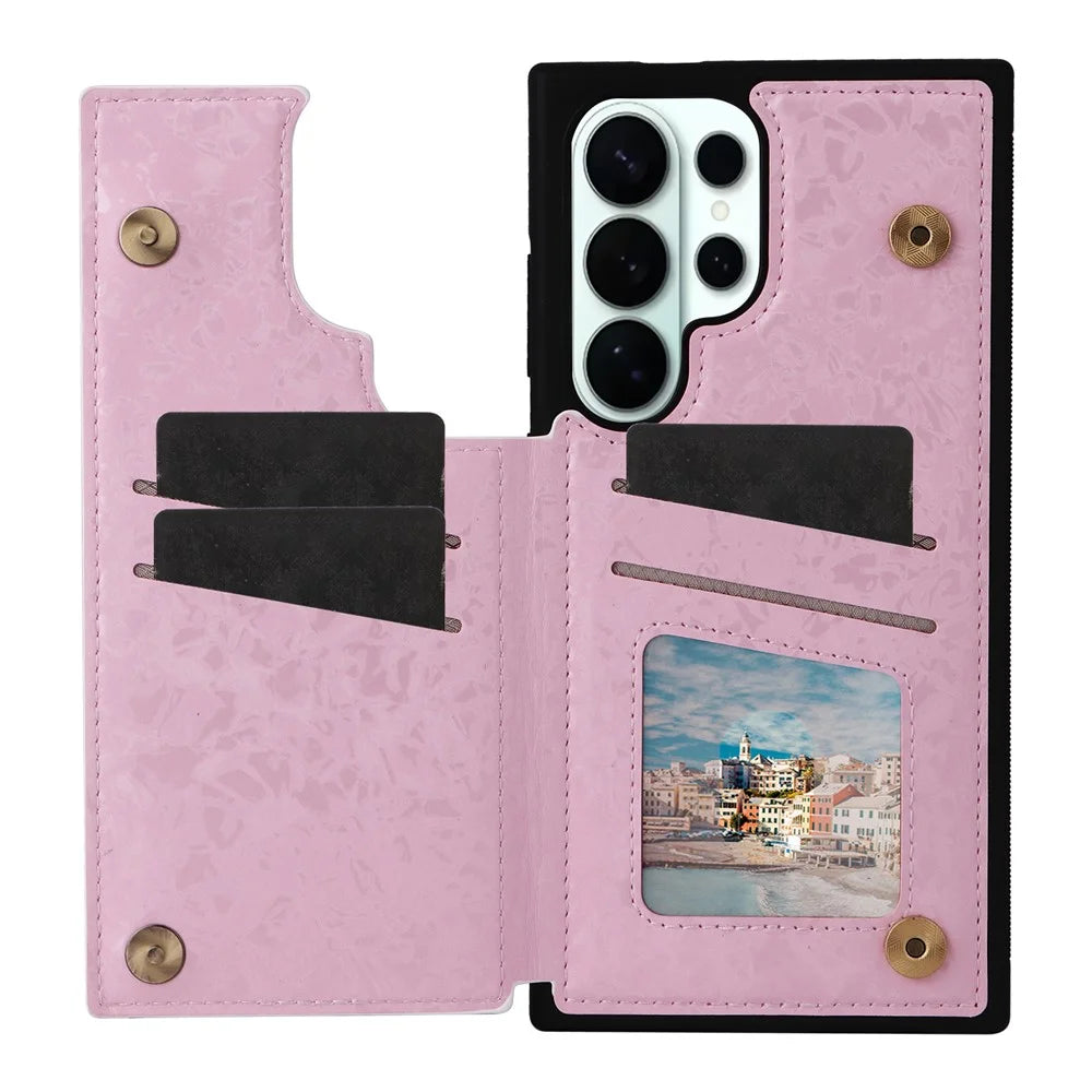 For Samsung Galaxy S26 Ultra Case Flower Leather TPU RFID Blocking Phone Cover Card Slots - Rose - 2
