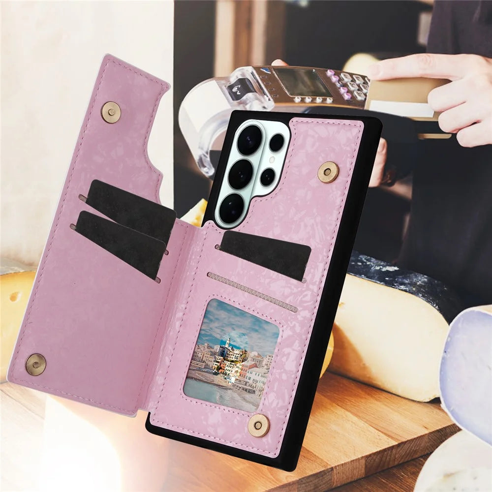 For Samsung Galaxy S26 Ultra Case Flower Leather TPU RFID Blocking Phone Cover Card Slots - Rose - 4