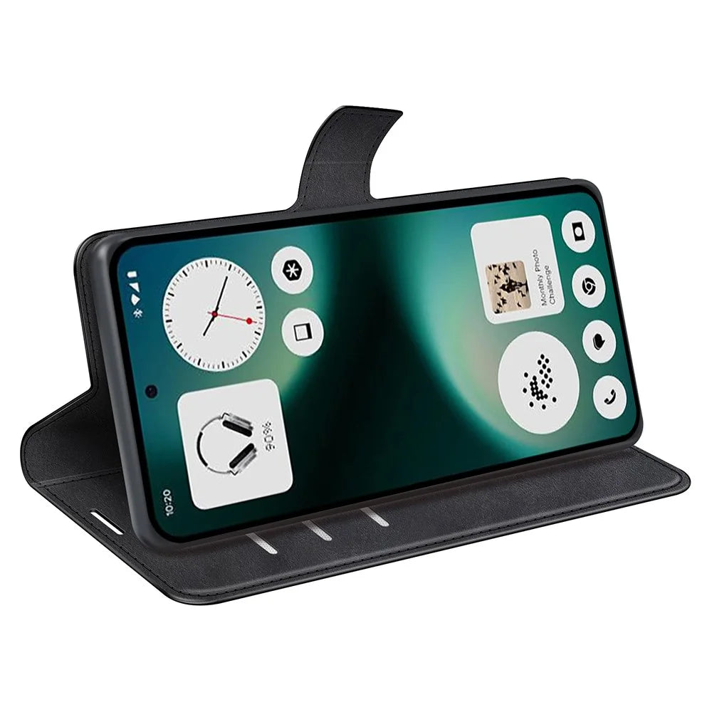 For Nothing Phone (3a) Lite 5G Stand Case Anti-Scratch Calf Texture Leather Phone Cover - Black - 3