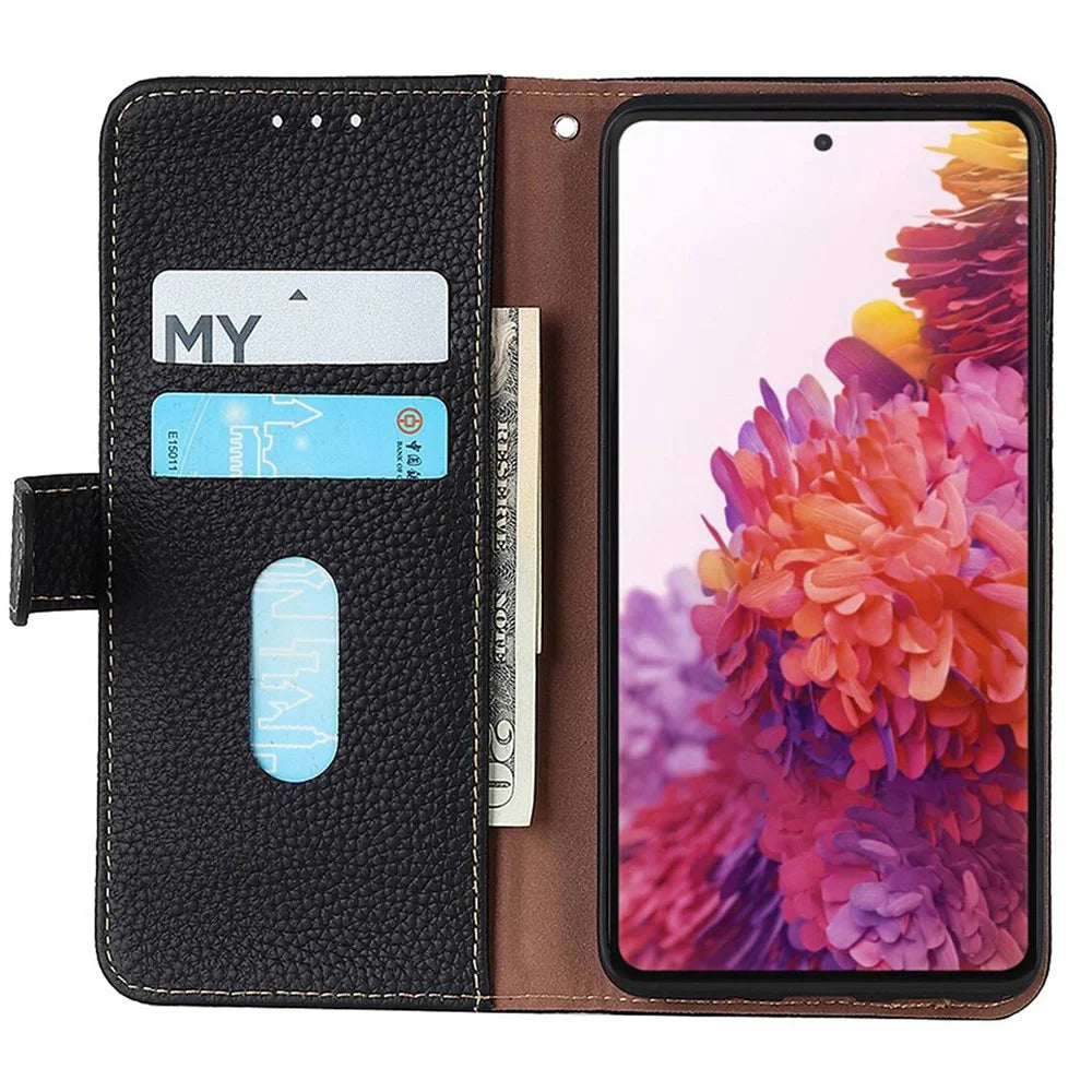 KHAZNEH For Samsung Galaxy S26+ Case Genuine Cow Leather Flip Phone Cover - Black - 2