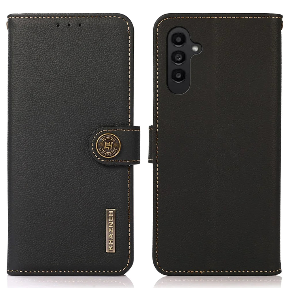 KHAZNEH for Samsung Galaxy S26+ Case Genuine Cow Leather RFID Blocking Wallet Phone Cover - Black - 1