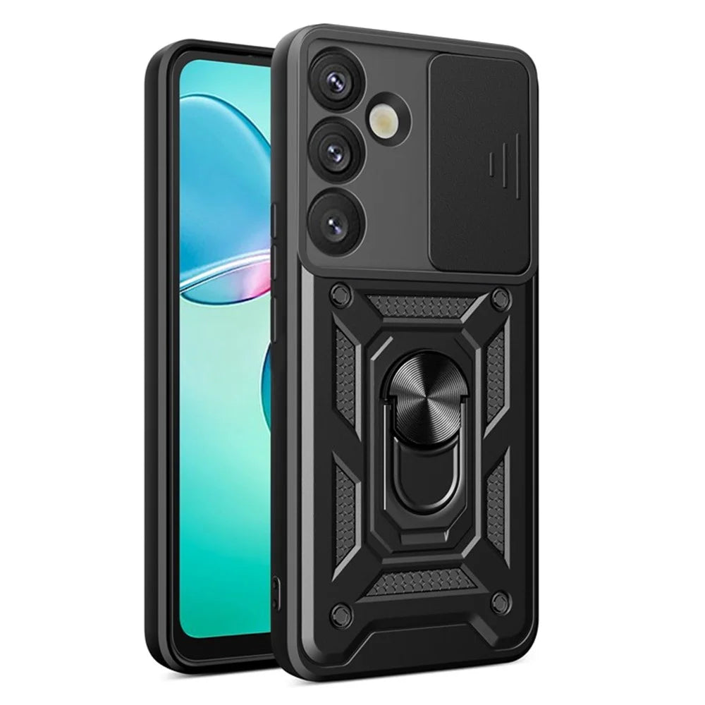 For Samsung Galaxy A57 5G Case with Slide Camera Lid PC + TPU Kickstand Phone Cover - Black - 1