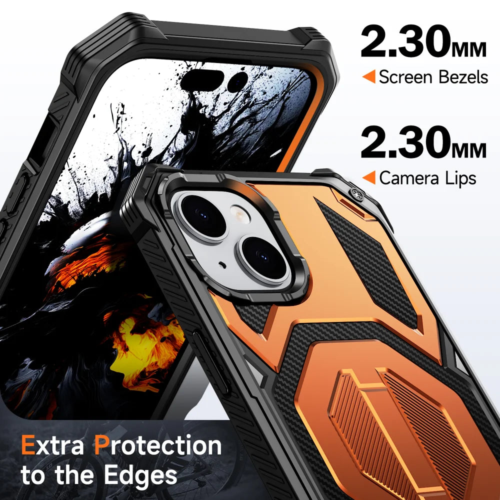 For iPhone 15 Magnetic Case Rotating Kickstand PC + TPU Shockproof Drop-proof Phone Cover - Orange - 5