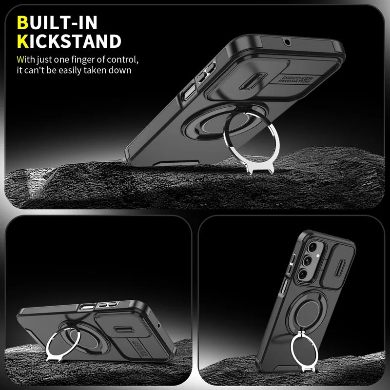 For Samsung Galaxy A56 5G / Galaxy A36 5G Magnetic Case with Screen Film / Slide Lens Cover / Kickstand TPU + PC Phone Shell - Red - 7