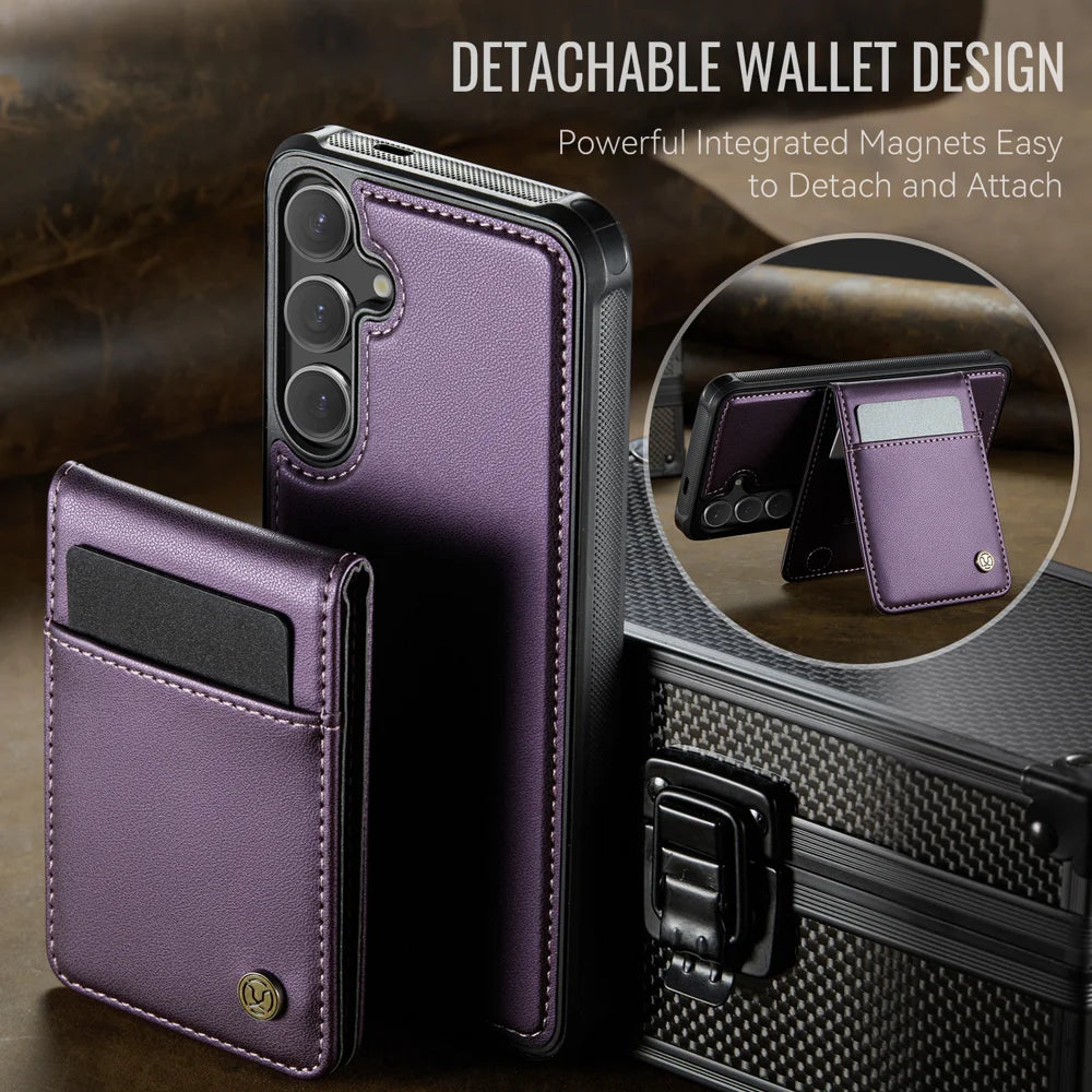 JEEHOOD For Samsung Galaxy S26+ Leather Back Cover  J06 Magnetic Phone Case with Card Bag RFID Blocking - Purple - 7