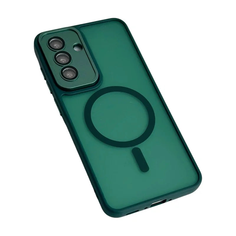WANLONFENG For Samsung Galaxy A55 5G Magnetic Case  QB Series PC TPU Phone Cover with Screen Film - Dark Green - 3