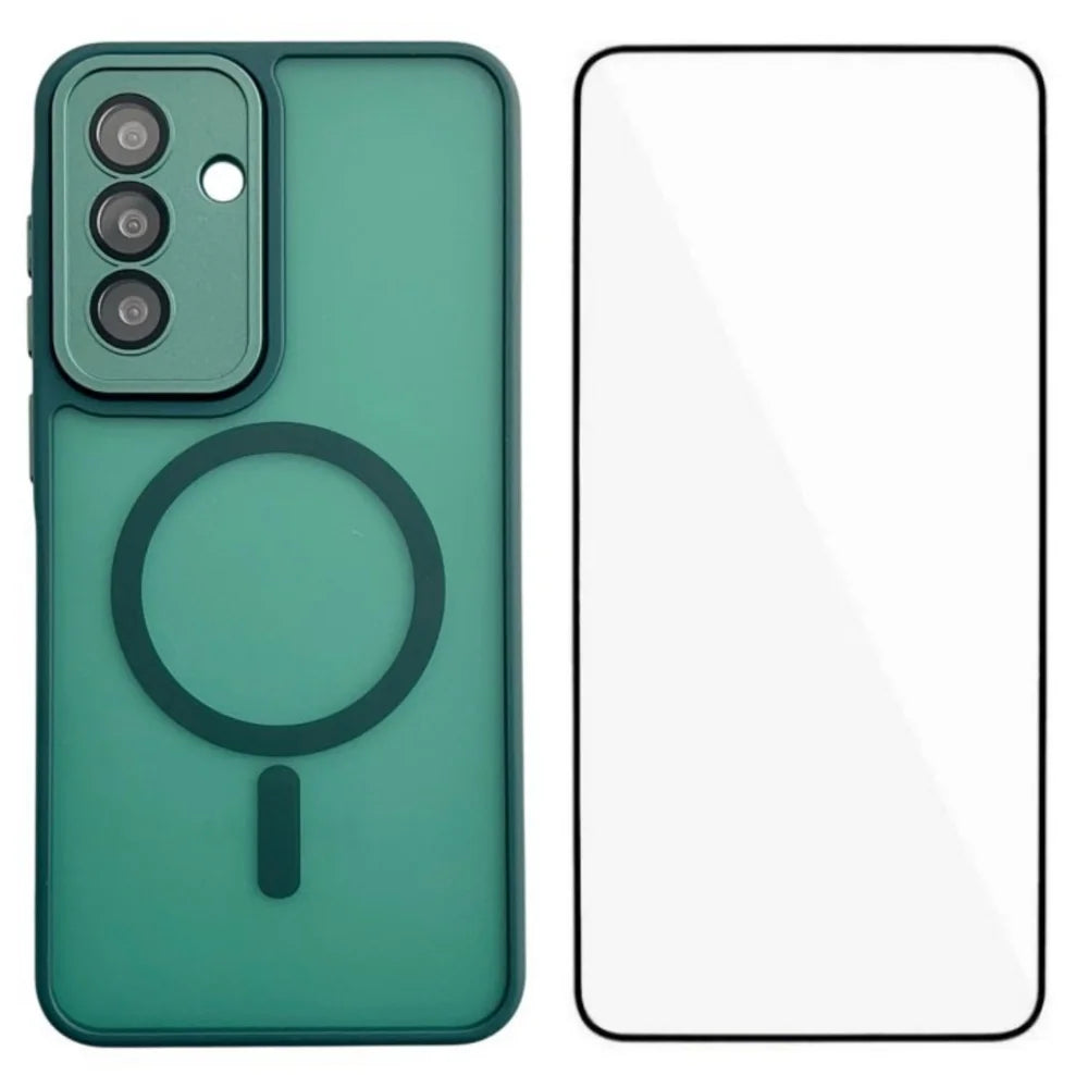 WANLONFENG For Samsung Galaxy A16 4G / Galaxy A16 5G Magnetic Case  QB Series PC TPU Phone Cover with Screen Film - Dark Green - 1