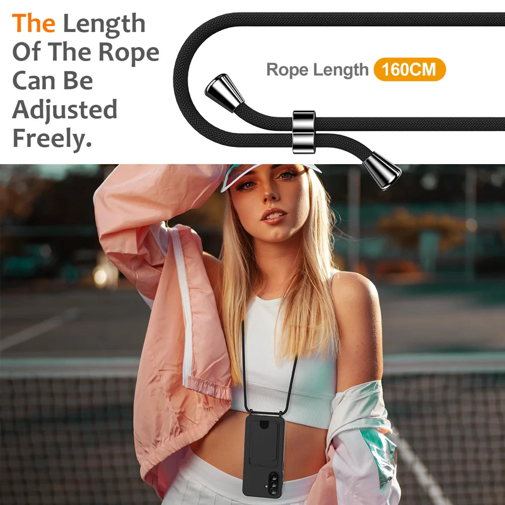For Samsung Galaxy A37 5G Case Liquid Silicone Card Holder Back Phone Cover with Lanyard - Black - 3