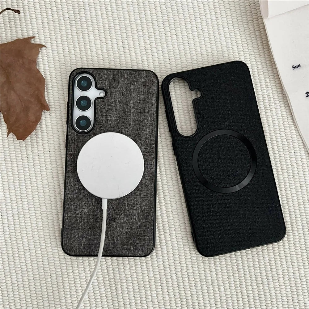For Samsung Galaxy S26+ Magnetic Case Drop-Proof TPU + Cloth Back Phone Cover - Grey - 2