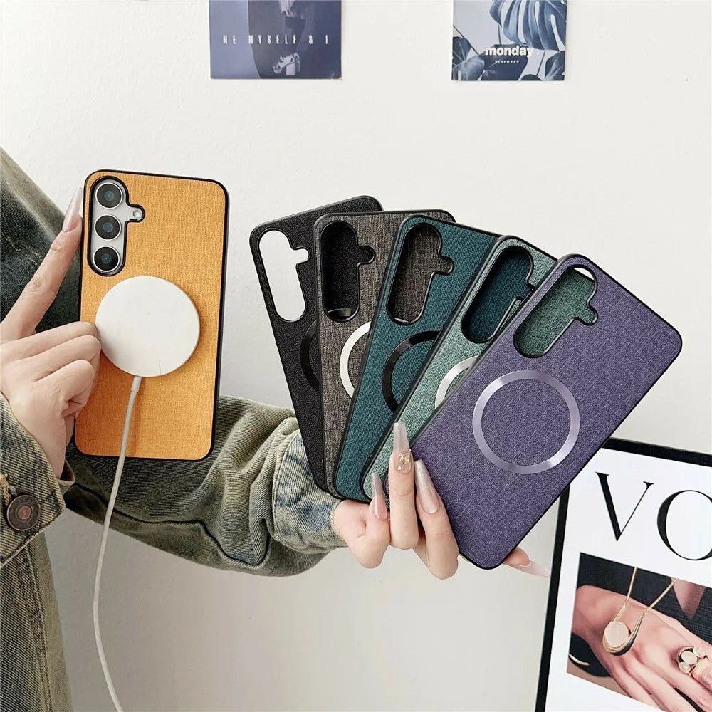 For Samsung Galaxy S26+ Magnetic Case Drop-Proof TPU + Cloth Back Phone Cover - Grey - 6