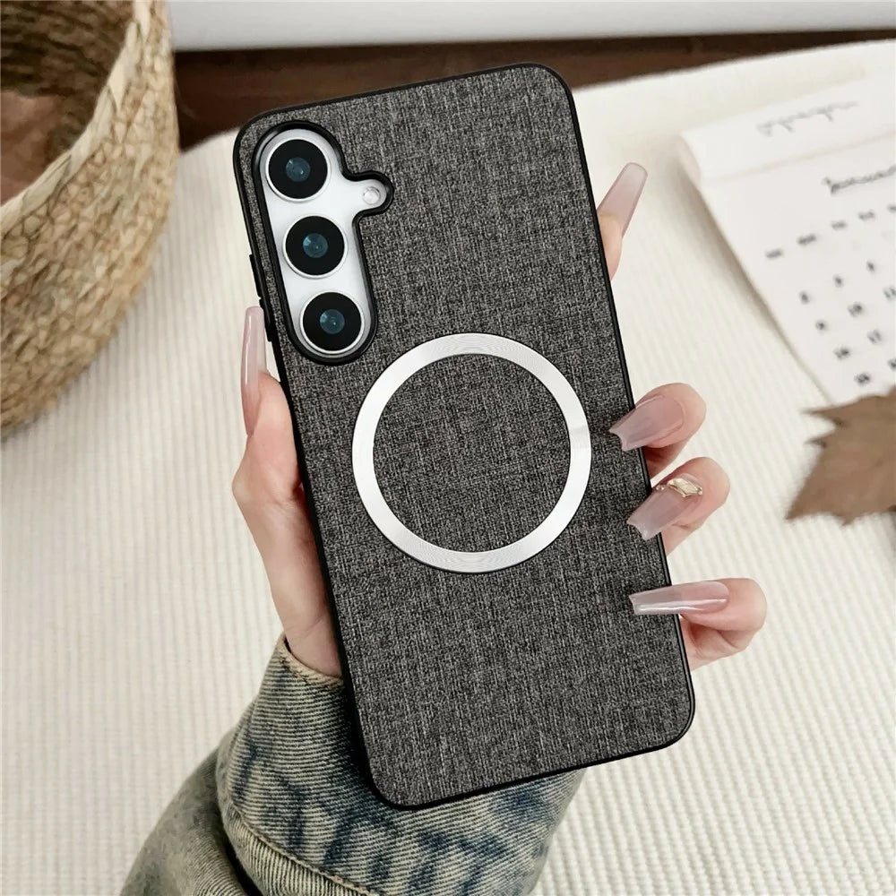 For Samsung Galaxy A37 5G Magnetic Case Drop-Proof TPU + Cloth Back Phone Cover - Grey - 1