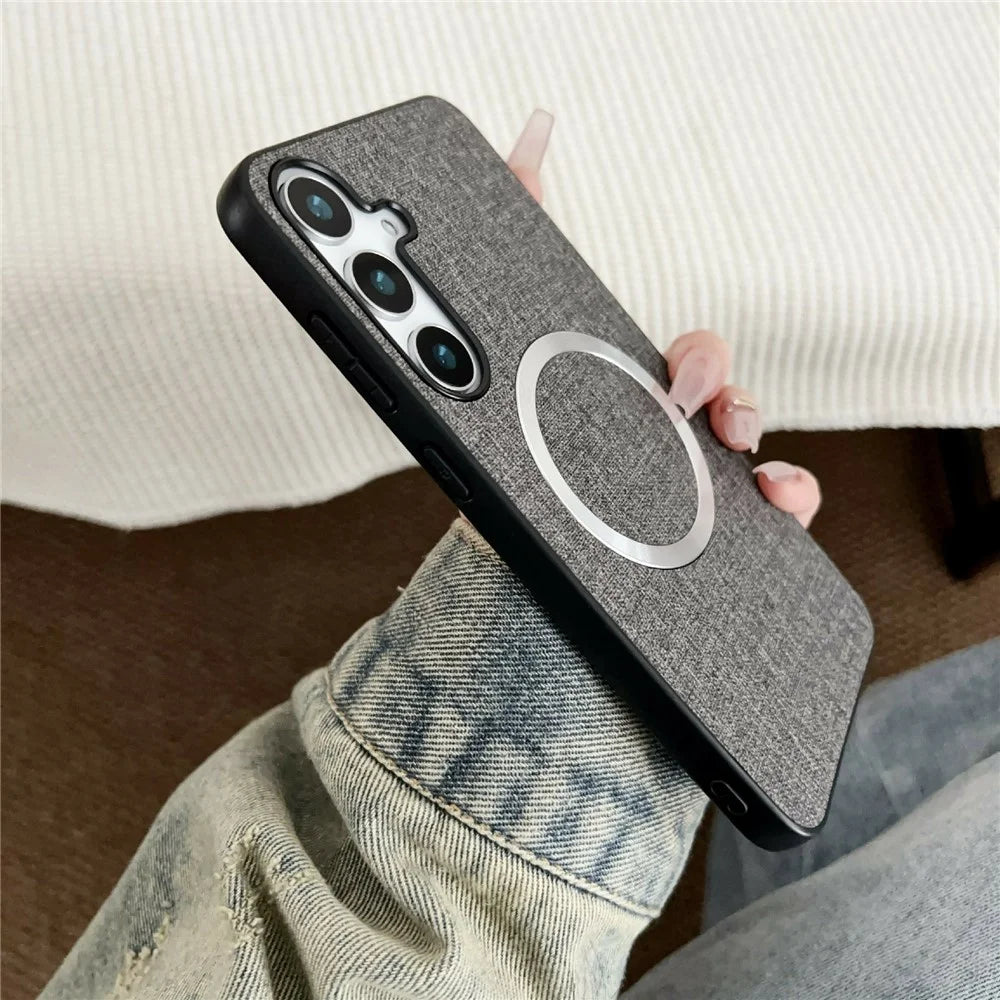 For Samsung Galaxy A37 5G Magnetic Case Drop-Proof TPU + Cloth Back Phone Cover - Grey - 4