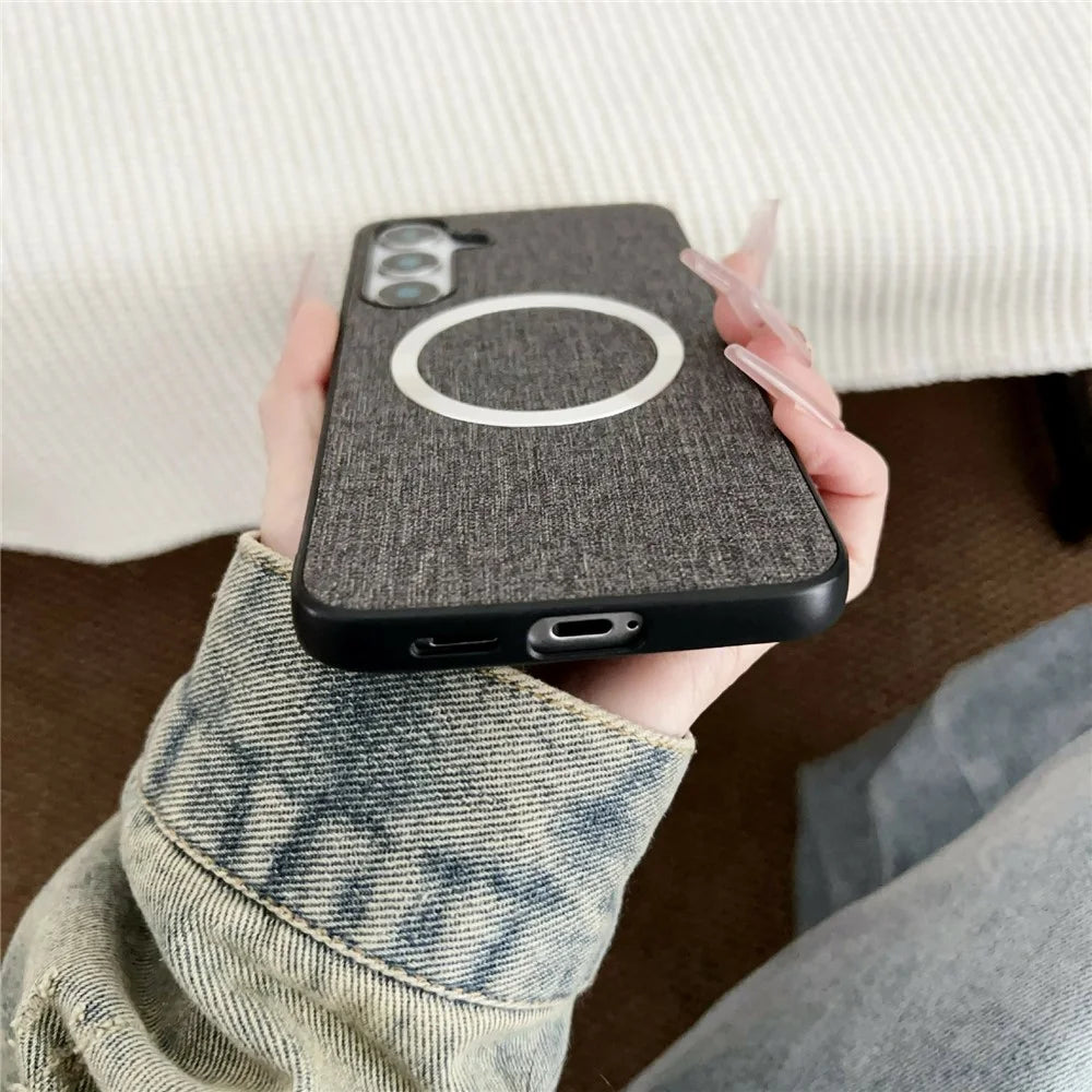 For Samsung Galaxy A37 5G Magnetic Case Drop-Proof TPU + Cloth Back Phone Cover - Grey - 5