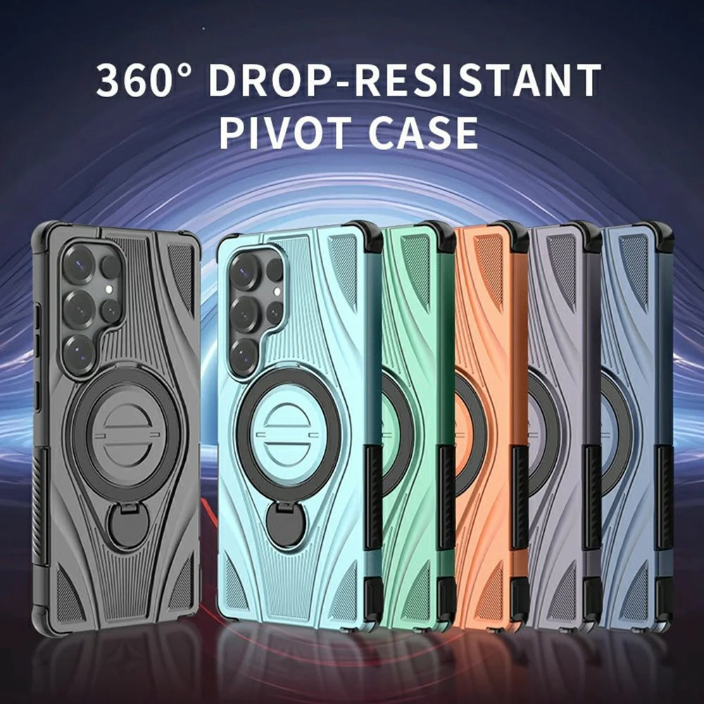 For Samsung Galaxy S26 Ultra Magnetic Case Rotating Kickstand TPU PC Shockproof Phone Back Cover - Black - 2