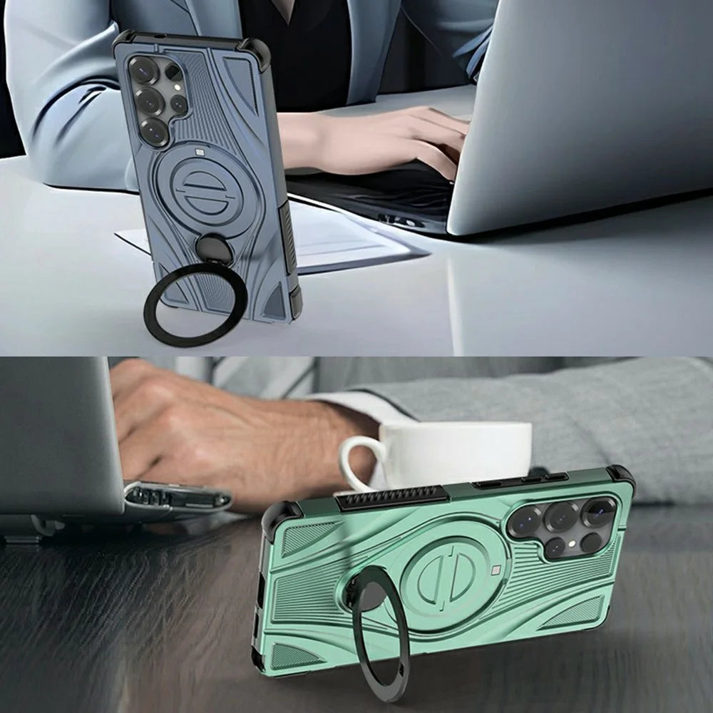 For Samsung Galaxy S26 Ultra Magnetic Case Rotating Kickstand TPU PC Shockproof Phone Back Cover - Black - 5