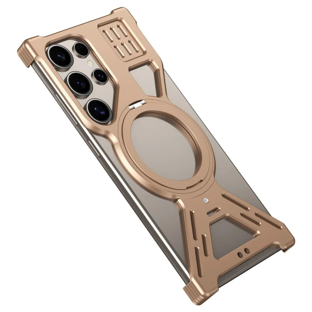 For Samsung Galaxy S25 Ultra Magnetic Bumper Case Rotating Kickstand Metal Phone Cover - Desert Gold - 2
