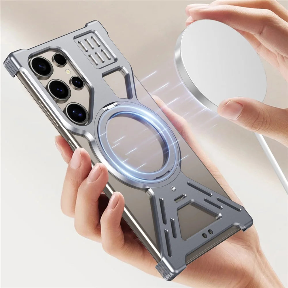 For Samsung Galaxy S23 Ultra Magnetic Bumper Case Rotating Kickstand Metal Phone Cover - Desert Gold - 7