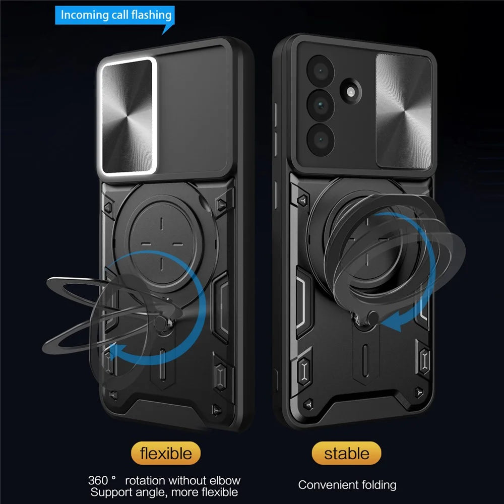 For Samsung Galaxy A57 5G Case TPU + PC Phone Cover with Kickstand , Slide Lens Window - Black - 3