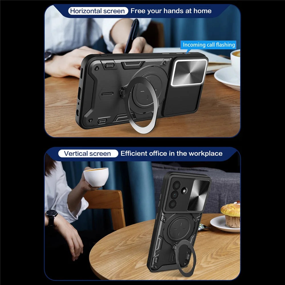 For Samsung Galaxy A57 5G Case TPU + PC Phone Cover with Kickstand , Slide Lens Window - Black - 4