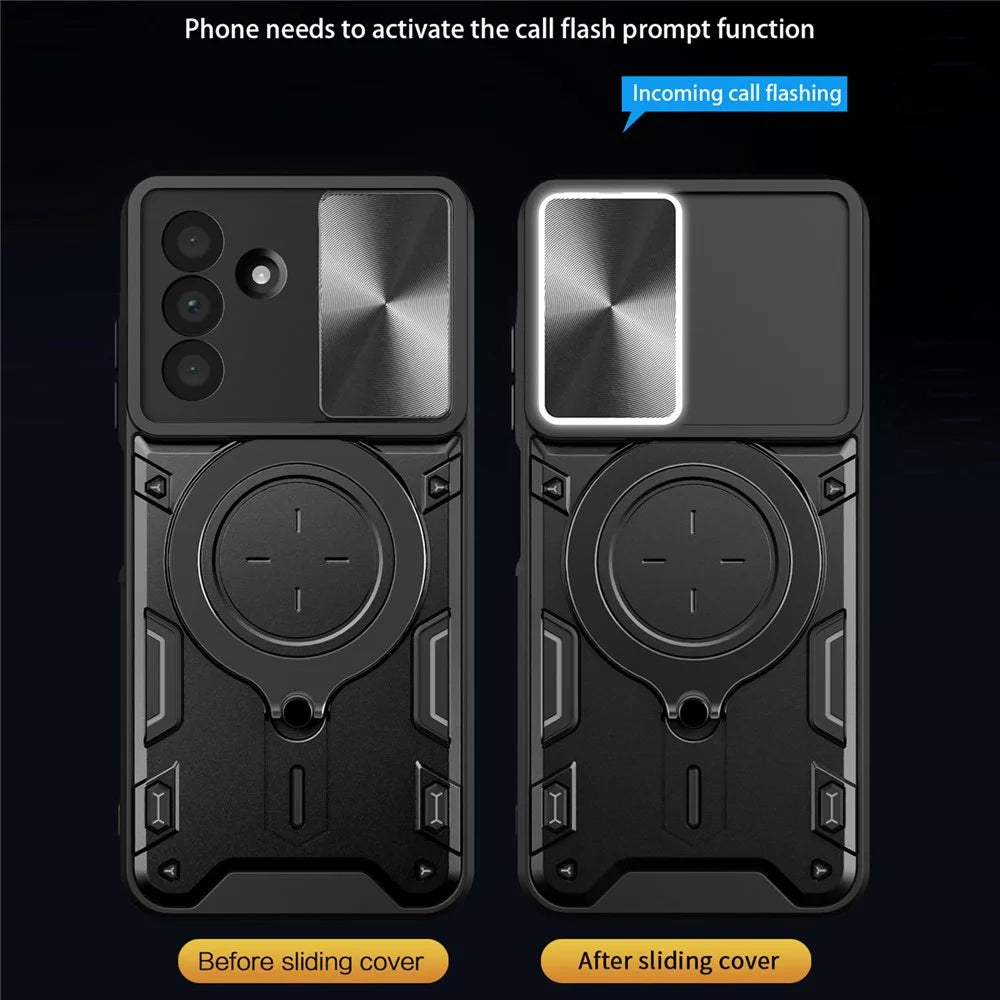For Samsung Galaxy A37 5G Case TPU + PC Phone Cover with Kickstand , Slide Lens Window - Black - 5