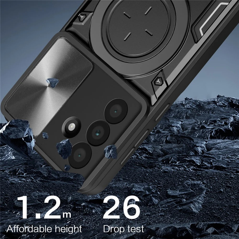For Samsung Galaxy A37 5G Case TPU + PC Phone Cover with Kickstand , Slide Lens Window - Black - 7