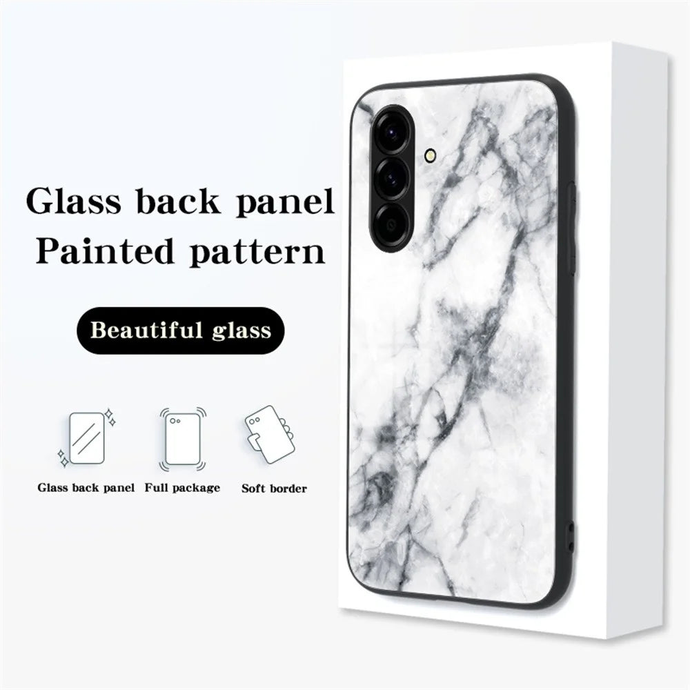 For Samsung Galaxy A57 5G Case Marble Pattern Tempered Glass + PC + TPU Protective Phone Cover - Emerald Marble - 7