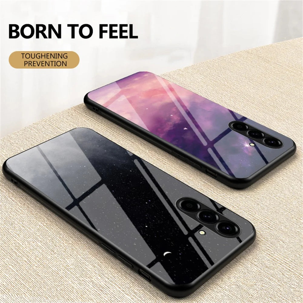 For Samsung Galaxy A57 5G Case Starry Sky Pattern Tempered Glass Phone Cover - Color Starry Sky - 5