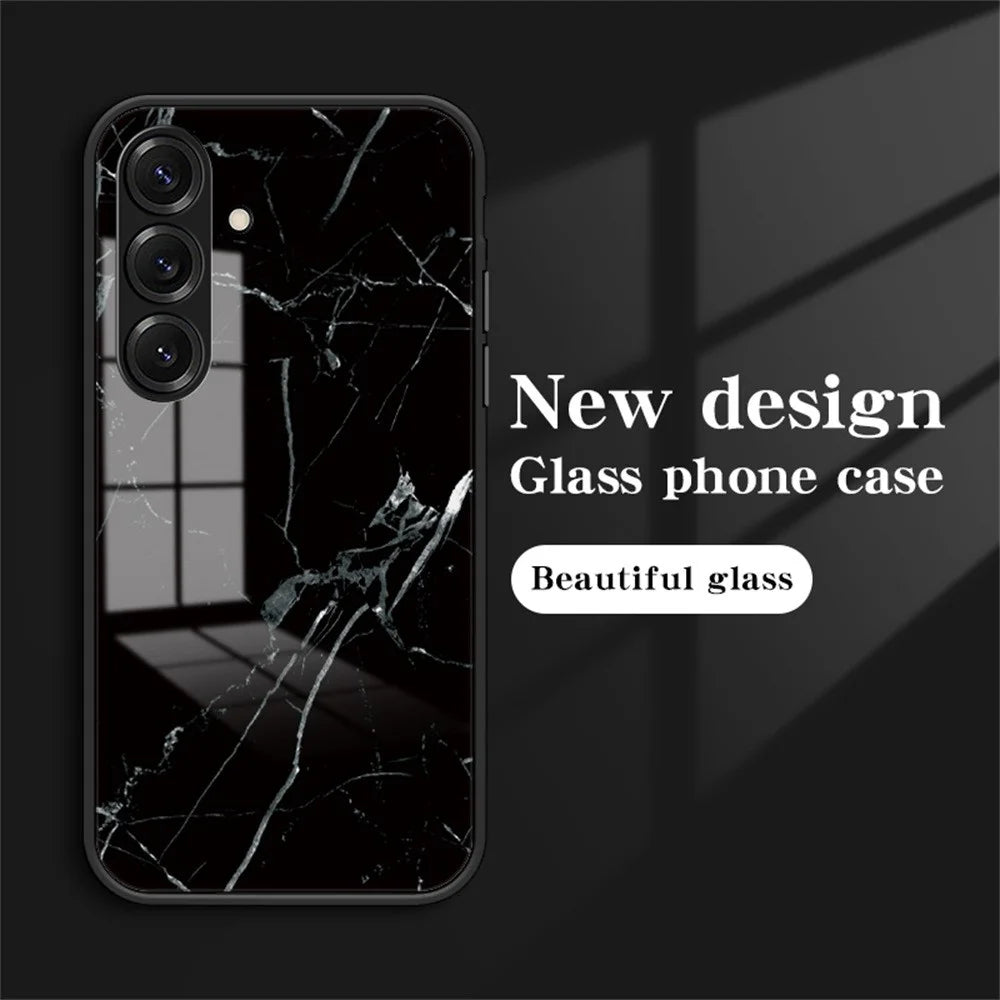 For Samsung Galaxy S26+ Case Marble Pattern Tempered Glass + PC + TPU Protective Phone Cover - White Marble - 2
