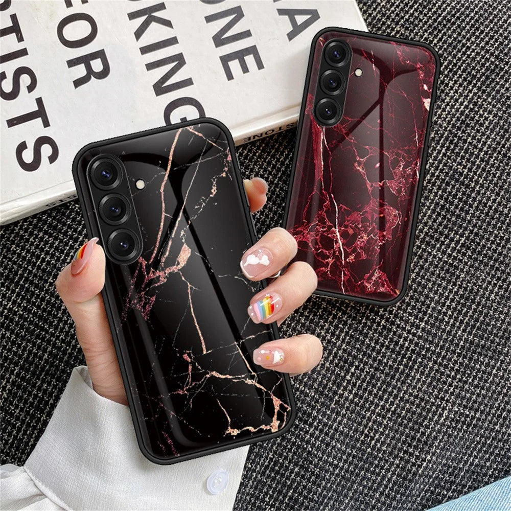 For Samsung Galaxy S26+ Case Marble Pattern Tempered Glass + PC + TPU Protective Phone Cover - White Marble - 4