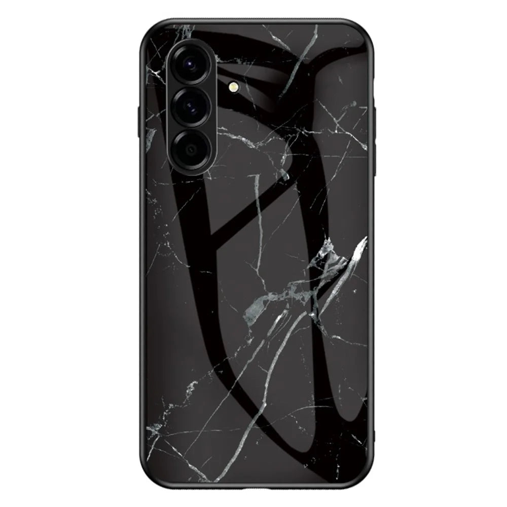 For Samsung Galaxy A27 5G Case Marble Pattern Tempered Glass + PC + TPU Protective Phone Cover - Black Marble - 1