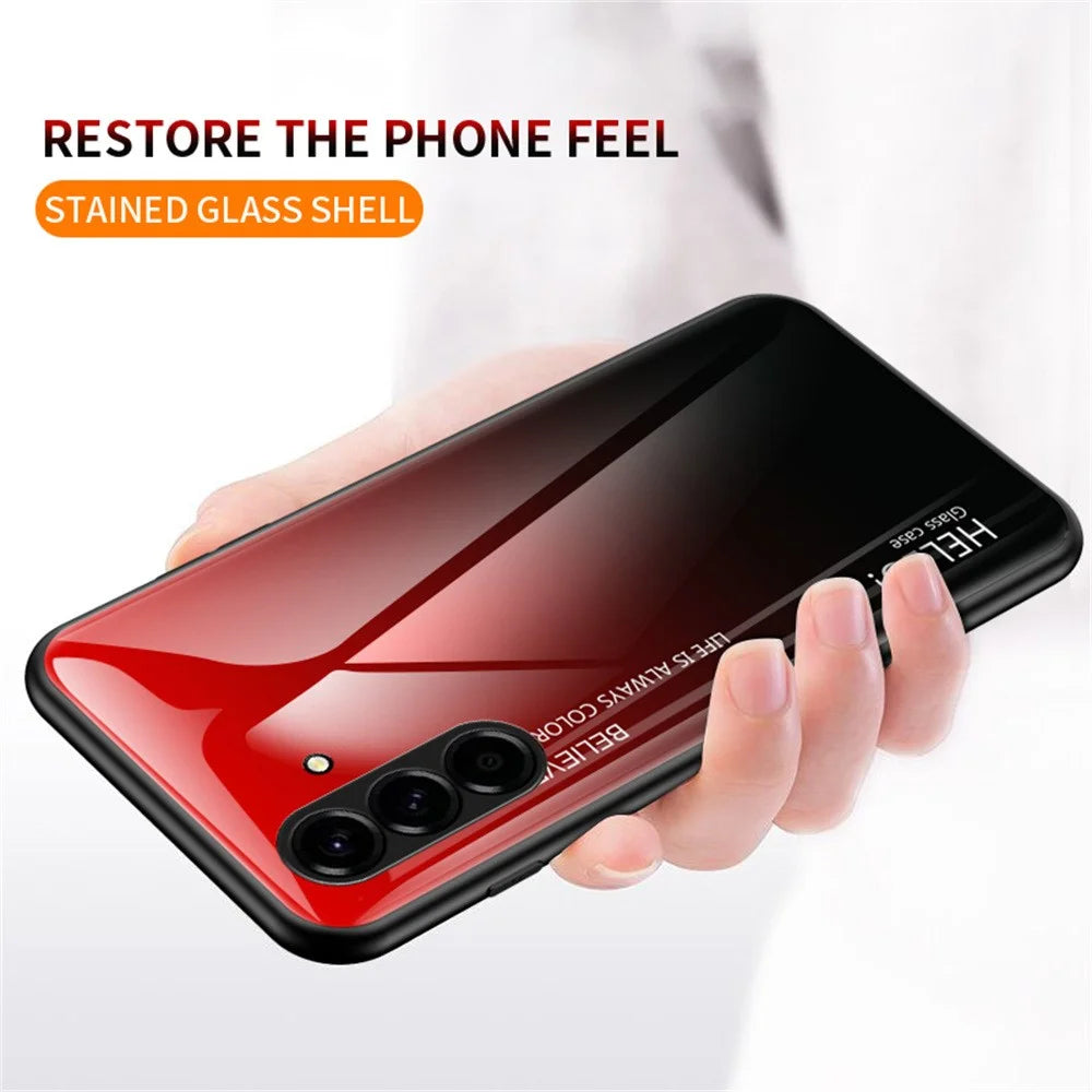 For Samsung Galaxy A27 5G Case Anti-Scratch Tempered Glass + PC + TPU Phone Cover - Gradient Rose - 3