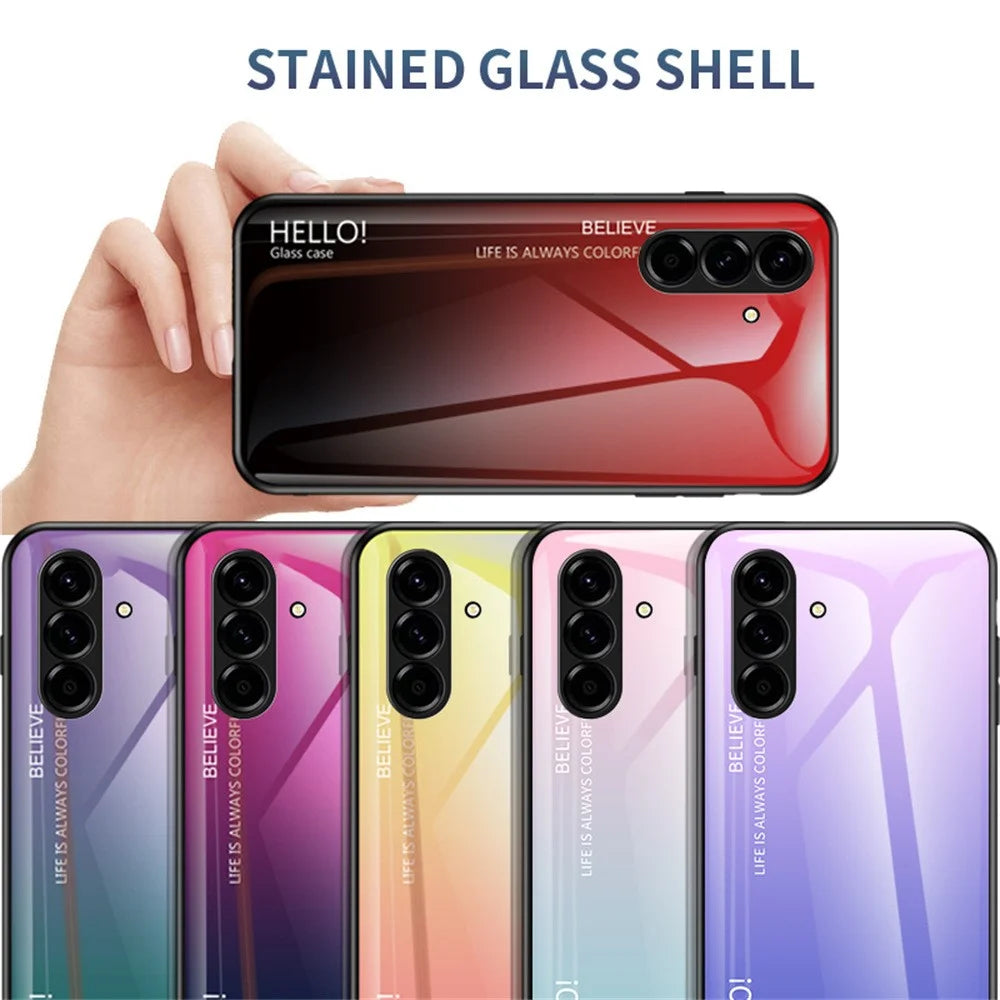 For Samsung Galaxy A27 5G Case Anti-Scratch Tempered Glass + PC + TPU Phone Cover - Gradient Rose - 7