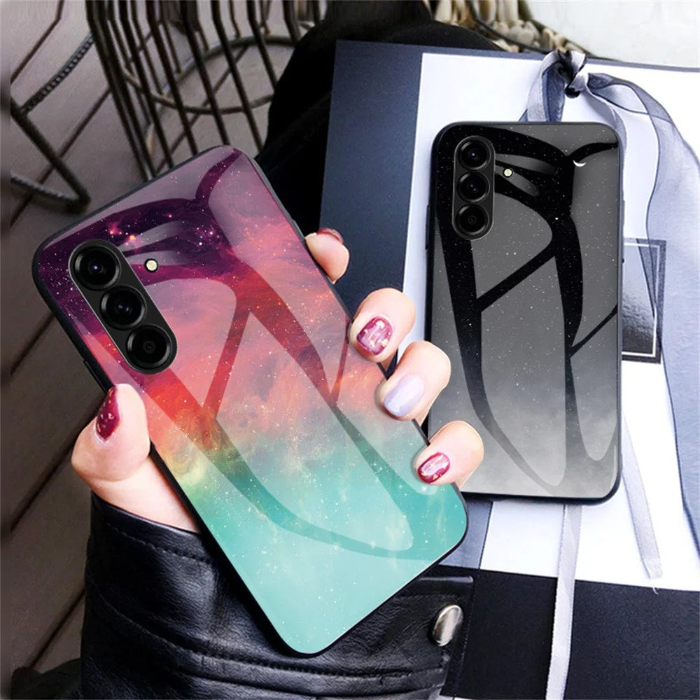 For Samsung Galaxy A27 5G Case Starry Sky Pattern Tempered Glass Phone Cover - Color Starry Sky - 2
