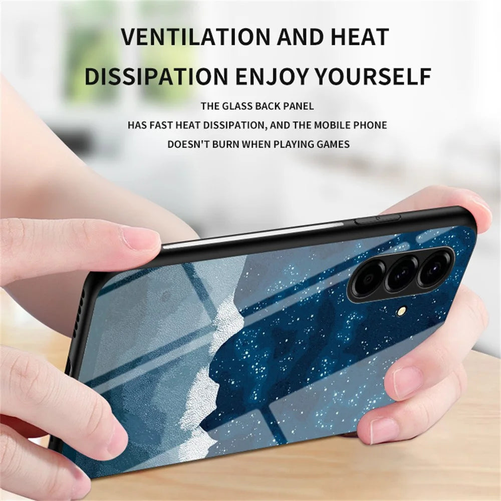 For Samsung Galaxy A27 5G Case Starry Sky Pattern Tempered Glass Phone Cover - Color Starry Sky - 4