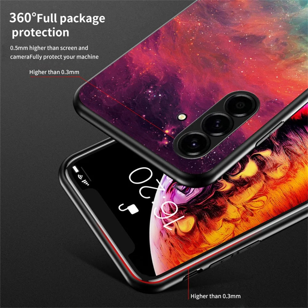 For Samsung Galaxy A27 5G Case Starry Sky Pattern Tempered Glass Phone Cover - Color Starry Sky - 5