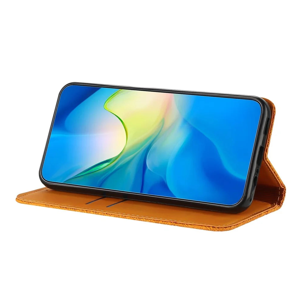 For Samsung Galaxy S26 Ultra Case Imprinted Flower Wallet Stand Leather Phone Cover - Yellow - 3