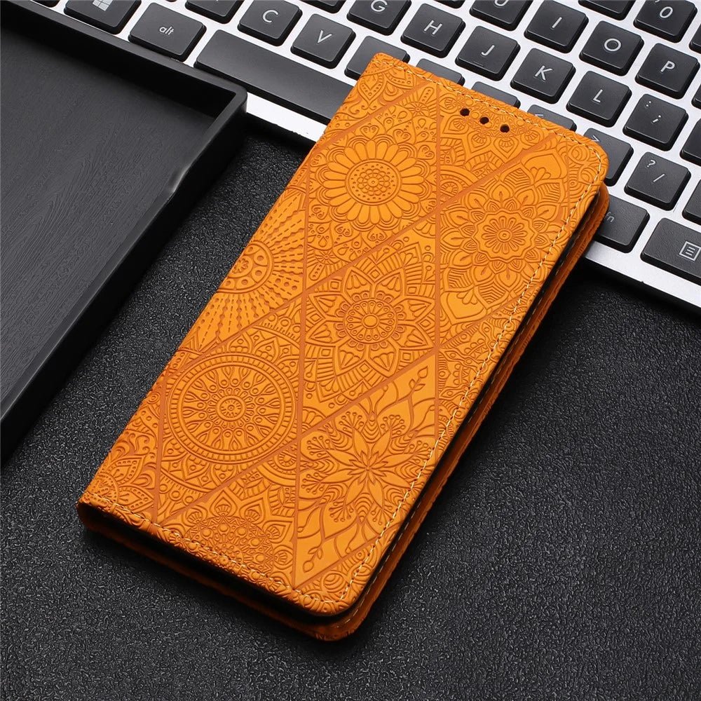 For Samsung Galaxy S26 Ultra Case Imprinted Flower Wallet Stand Leather Phone Cover - Yellow - 5
