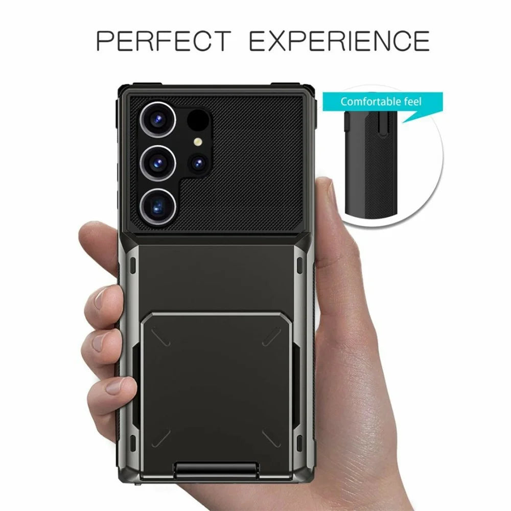 For Samsung Galaxy S26 Ultra Case PC + TPU Dual Layer Back Phone Cover with Card Holder - Black - 4