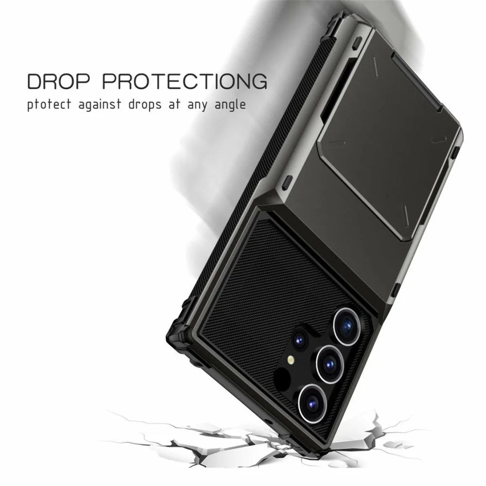 For Samsung Galaxy S26 Ultra Case PC + TPU Dual Layer Back Phone Cover with Card Holder - Black - 6