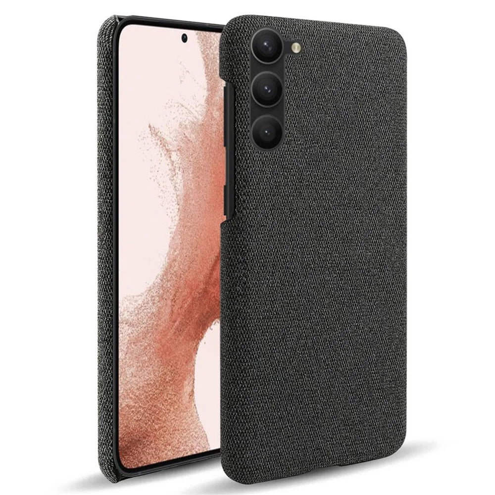 For Samsung Galaxy S23+ Solid Color Hard PC+Cloth Phone Cover Anti-scratch Protective Cover - Black - 1