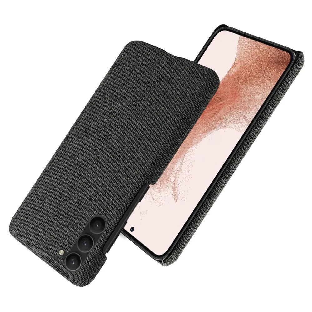 For Samsung Galaxy S23+ Solid Color Hard PC+Cloth Phone Cover Anti-scratch Protective Cover - Black - 2