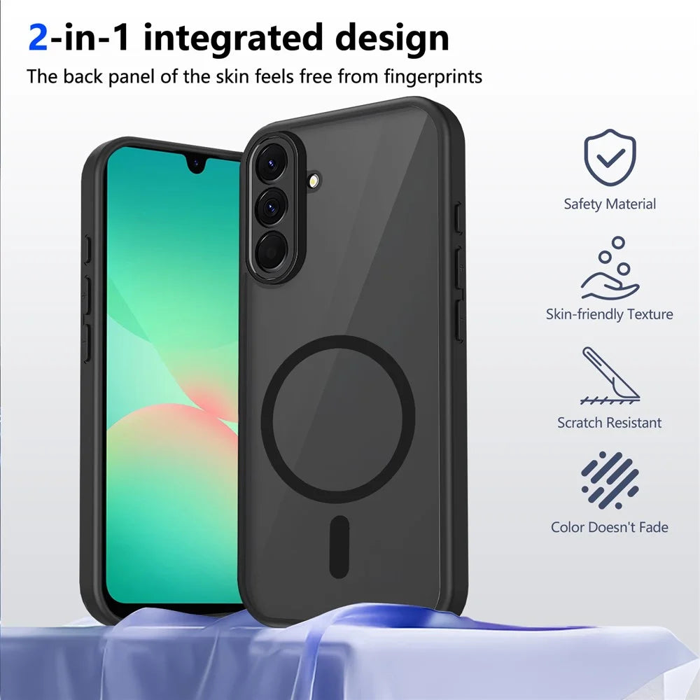 For Samsung Galaxy A57 5G Magnetic Case Skin Touch Matte PC + TPU Anti-Drop Phone Cover - Black - Translucent - 2