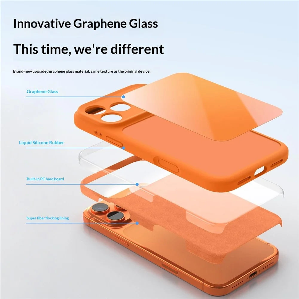 For iPhone 17 Pro Case Liquid Silicone + PC + Graphene Glass Shockproof Phone Cover - Orange - 4