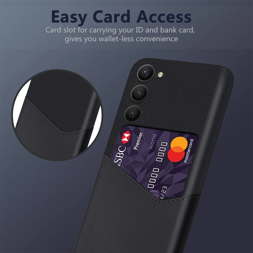 For Samsung Galaxy S23+ PU Leather + Hard PC Phone Cover Cloth Texture Card Holder Protective Case - Black - 2