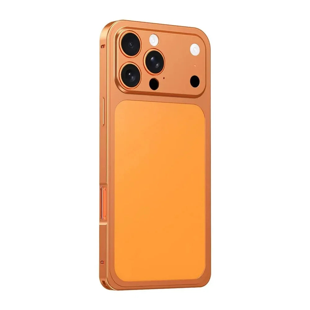 For iPhone 16 Pro Case Transform to 17 Pro Locking Buckle Metal Frame Alloy Back Phone Cover - Orange - 2