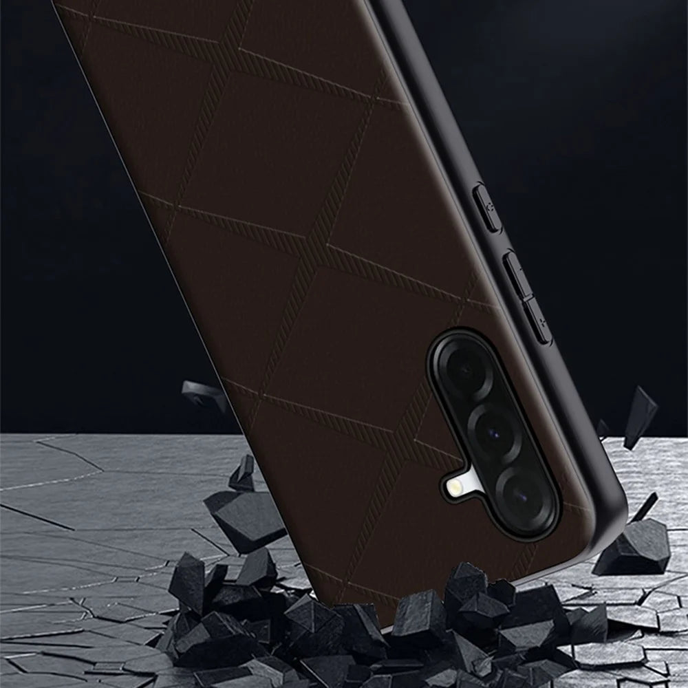 For Samsung Galaxy S25+ Case X-Patterned TPU PU Leather PC Anti-Drop Phone Cover - Grey - 4