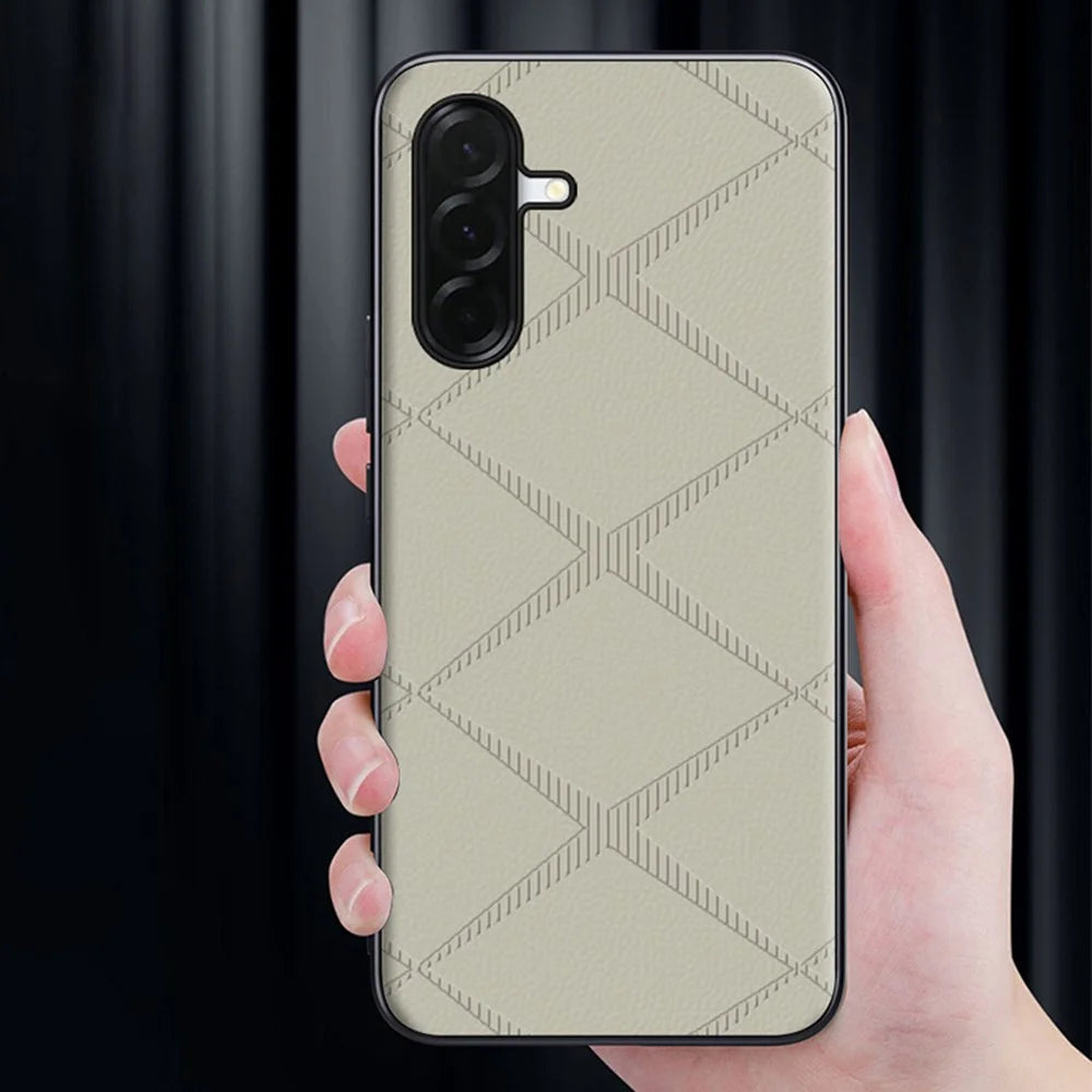 For Samsung Galaxy S24+ Case X-Patterned TPU PU Leather PC Anti-Drop Phone Cover - Grey - 5