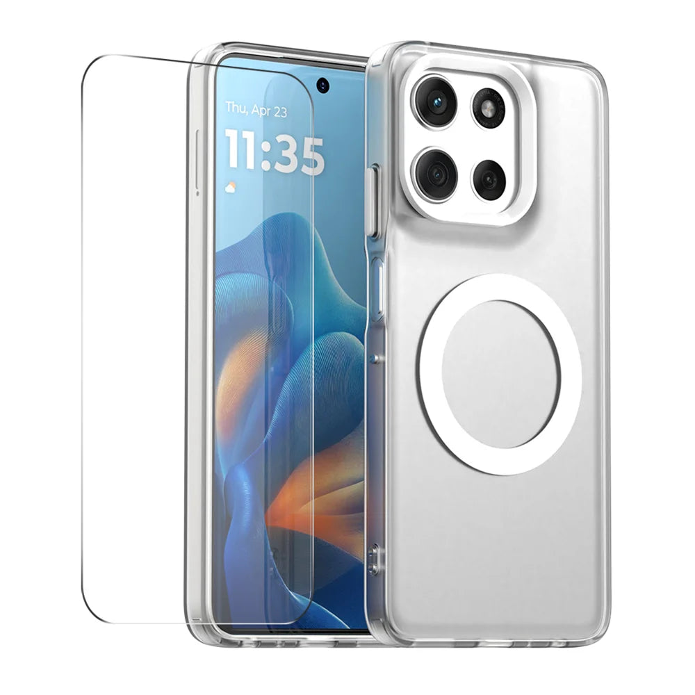 ENKAY HAT PRINCE For Motorola Moto G56 5G Magnetic Case with 9H Tempered Glass   PC TPU Phone Cover - White - 1