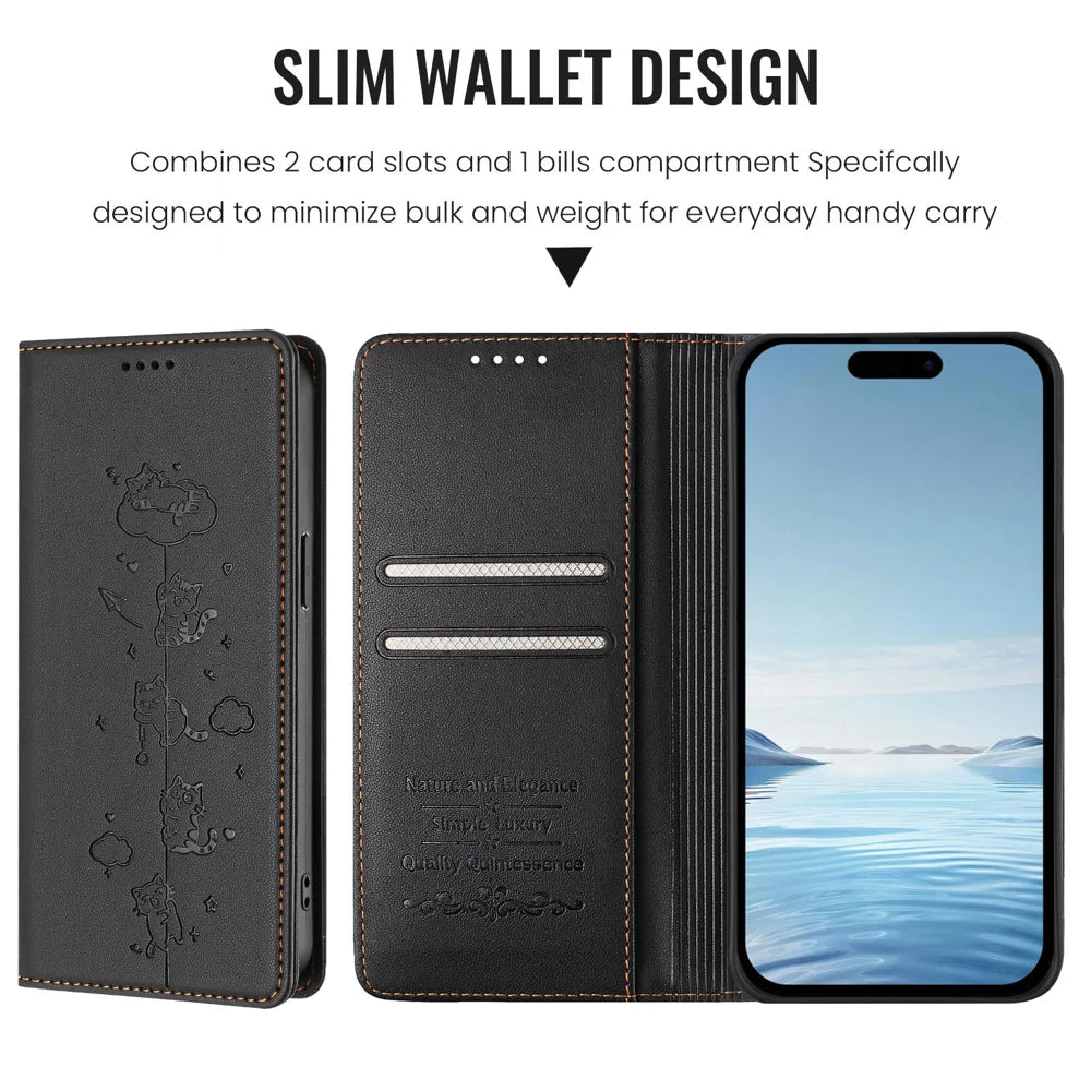 For OnePlus Nord CE 5G / OnePlus Ace 5 Racing 5G Case RFID Blocking Wallet Stand Imprinted Cat Pattern Leather Phone Cover - Black - 6